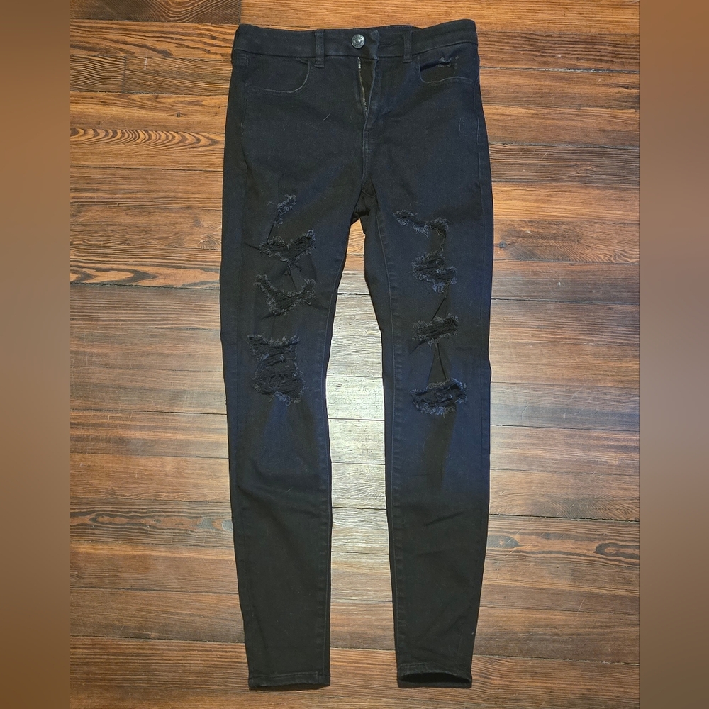 American Eagle Outfitters Black Distressed Skinny Jeans for Men